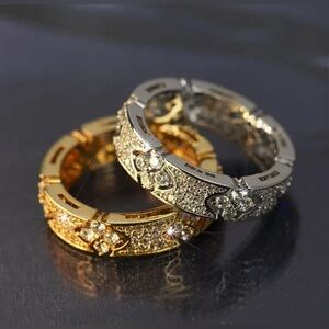 Gold & Silver Ring Band w/ Zirconia - Clover Stackable Rings Sz 6 & 7